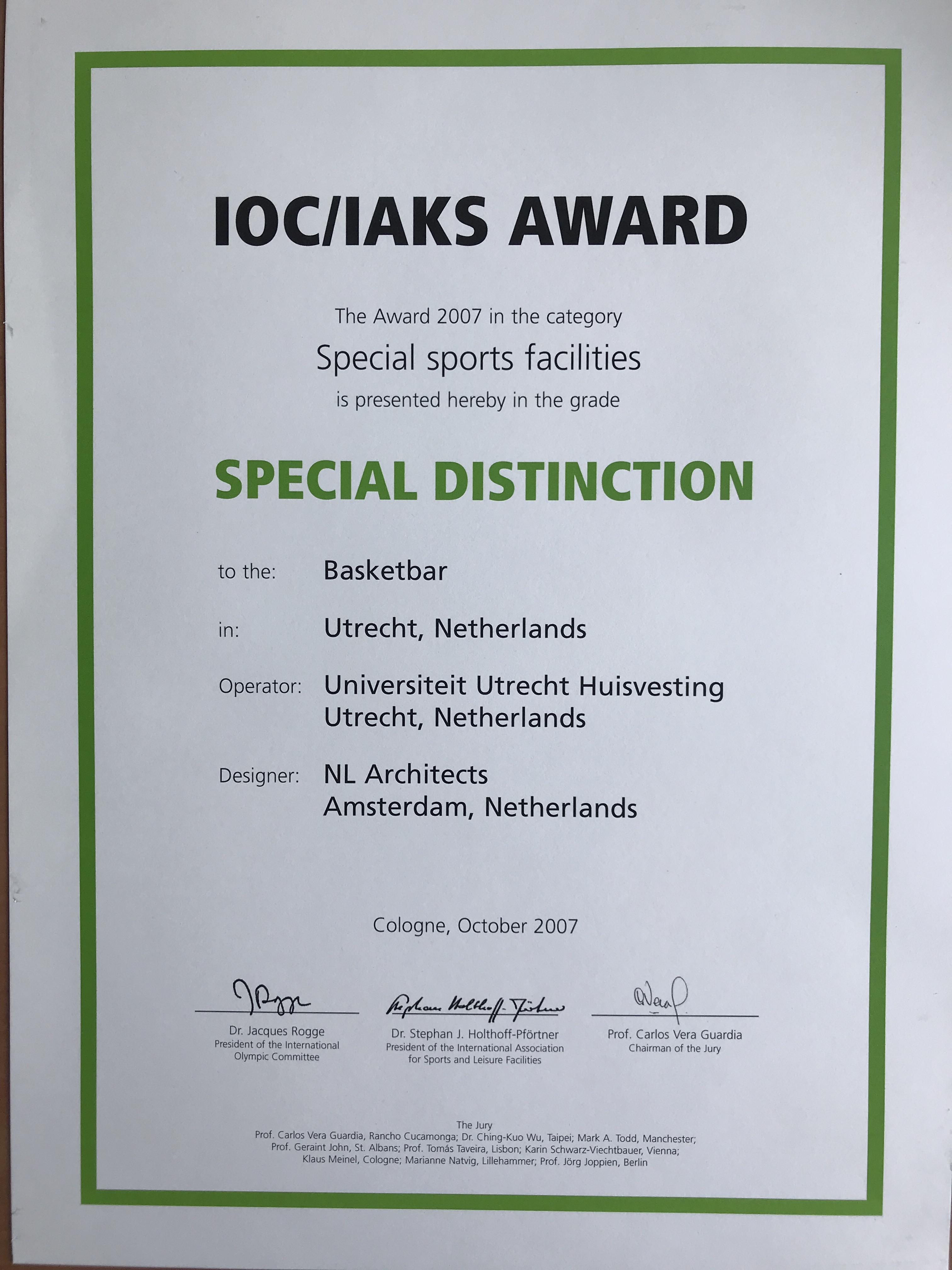 IOC/IAKS Special Distinction 2007